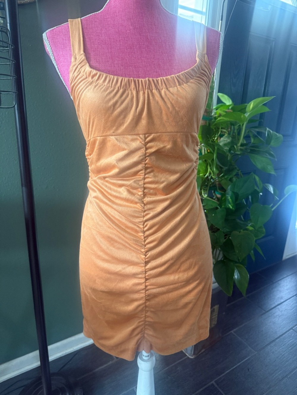 Free People Ruched Tank Mini Dress in Pumpkin